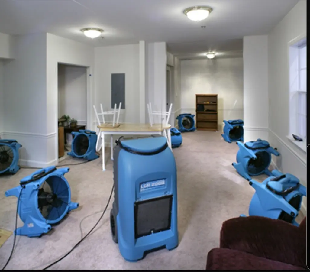 Air movers and dehumidifier setup for Water Extraction & Removal in Weston